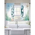 thumbnail image 5 of Ocean Blue Sheer Curtains for Living Room Bedroom, Octopus Starfish Compass Seagrass Coral Coastal Light Filtering Sheer Curtains, Rod Pocket Voile Window Drapes, 2 Panels Set 54"x 45", 5 of 7