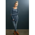 thumbnail image 5 of Wenseny Long Sleeve Fitted Shirts Tunic Round neckline Side Split Casual Shirts Grey Blue L, 5 of 6