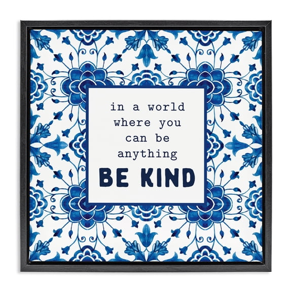 Patterned Be Kind Encouragement Black Framed Floater Canvas Wall Art, design by Lettered and Lined