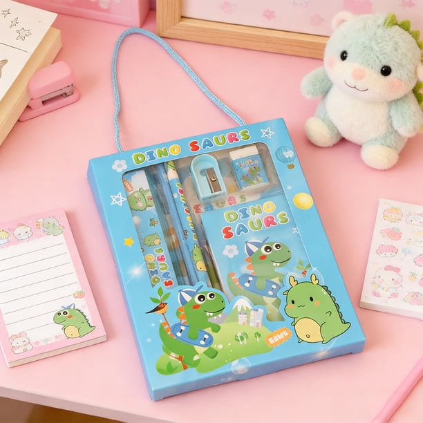 Set de papelería para estudiantes | Kit de 6 artículos escolares para niños | Regalos para el aula y cumpleaños | Lápices, goma de borrar, sacapuntas, cuaderno, regla
