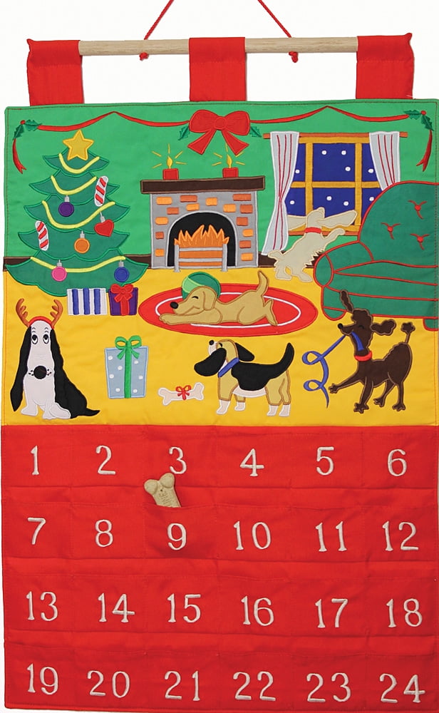 Your Family Dogs' Christmas Hanging Fabric Advent Calendar-24 Pockets-All Treats 