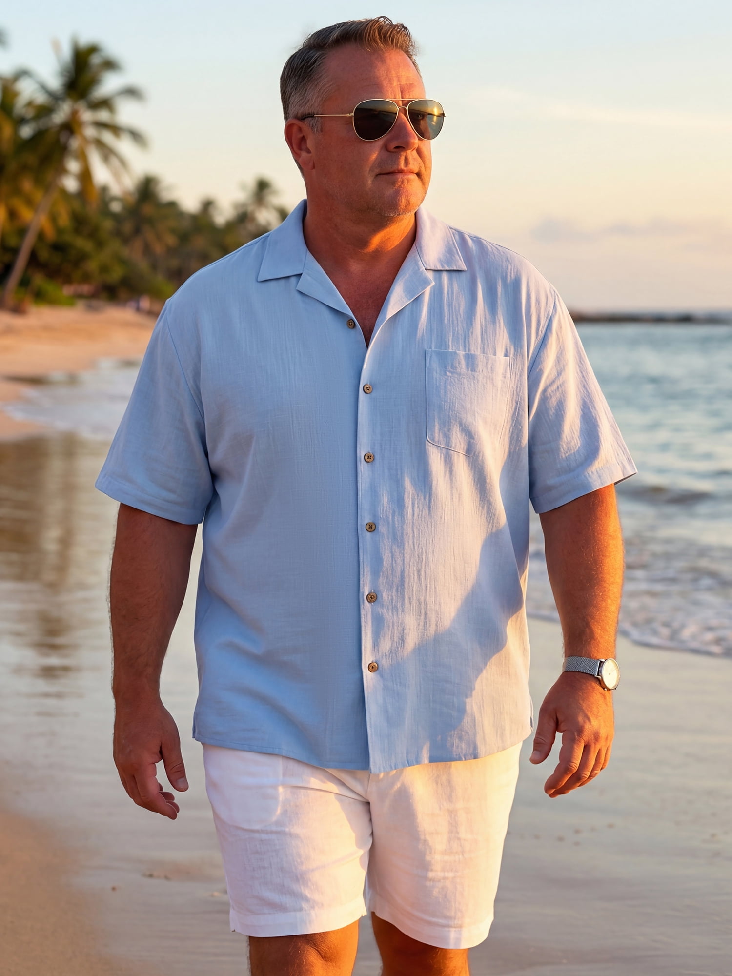DARING DIVA Men's Big & Tall Summer Beach Camp Collar Short Sleeve Shirt 6XL Light Blue