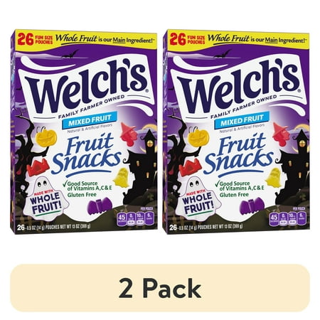 (2 pack) Welch's Halloween Mixed Fruit Soft Fruit Snacks, .5 oz, 26 Count