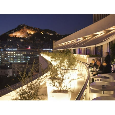 Outdoors Terrace Rooftop Design Ideas Rooftop Terrace Bar at the Athens Hilton with Lykavittos Hill Illuminated at Night, Athens, Greece, Print Wall Art By Martin Child ()