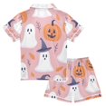 thumbnail image 2 of FORMRS Kids Short Sleeve Top and Pants Pajama Set Unisex Satin 2-Piece Sleepwear, Sizes 5-6Y, Cartoon Halloween Ghosts, 2 of 8