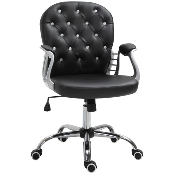 Office Chair Vinsetto PU Leather Home Office Chair, Button Tufted Desk Chair with Padded Armrests, Adjustable Height and Swivel Wheels, Black,Ergonomic Office Chair