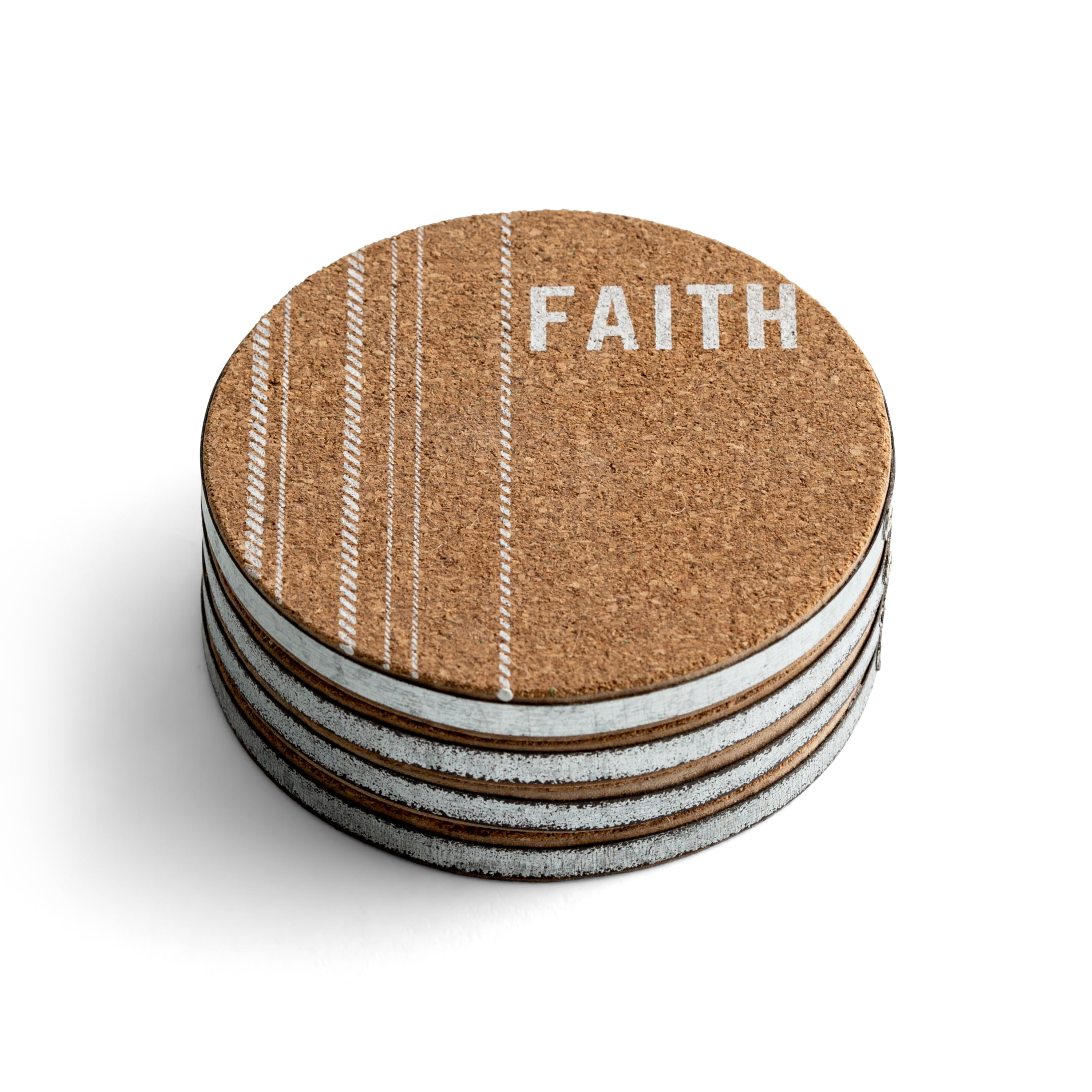 Faith, Hope, Love, Peace - Cork & Metal Coasters, Set of 4