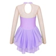thumbnail image 2 of TiaoBug Kids Girls Sequins Ice Skating Dress Long Sleeve Mesh Splice Skirts Ballerina Dancewear Light Purple 8, 2 of 5