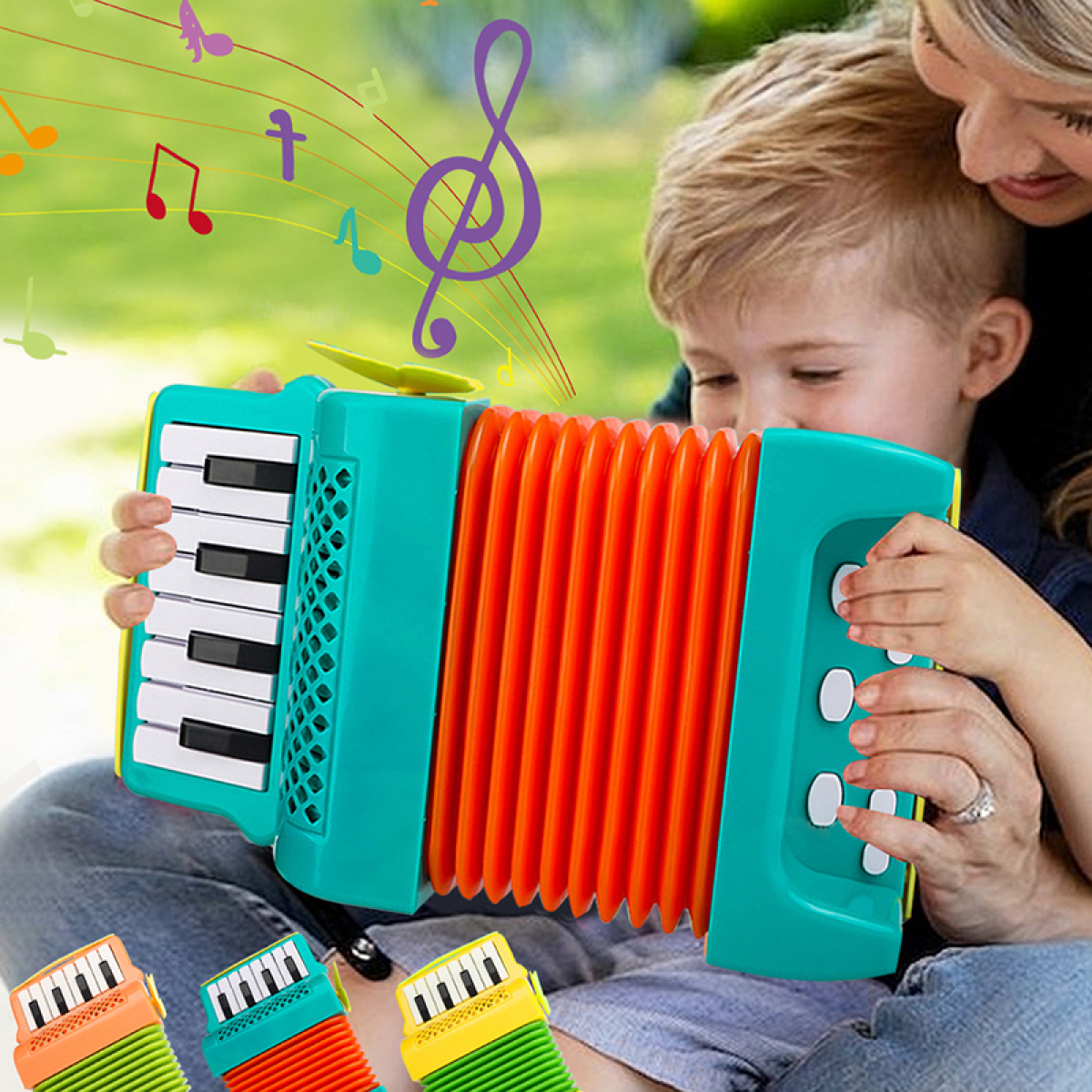 Kids Accordion Toy with 10 Keys Buttons, Mini Accordion & Piano Toys Musical Instruments for Boys Girls Beginners Early Education(Yellow)