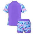 thumbnail image 2 of YONGHS Kids Girls 2pcs Tankini Bathing Suit Short Sleeve Rash Guard Beach Swimwear Swimsuit Purple Fish Scales 6, 2 of 8