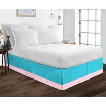 D.N.G. BEDDINGS 1 Piece Split Corner Two Tone Tailored Bed Skirt, California King Size 24 Inch Deep Pocket, 800 Thread Count, 100% Egyptian Cotton, Solid Turquoise Blue/Light Pink Color.