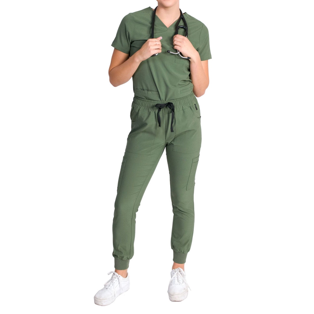 Medgear Fleur Women's Stretch Scrub Set with Zip Pocket Top and Jogger ...