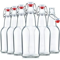 Flip Top Glass Bottles, Clear, 16 oz, Airtight Swing Cap, 6 Pack
