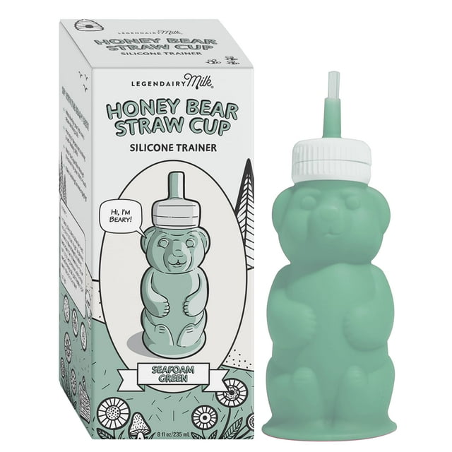 Legendairy Milk Honey Bear Vaso con pajita de silicona para bebés (verde), 8 oz. Taza con pajita para bebé apta para lavavajillas, silicona de grado alimenticio, taza para sorber Honeybear para edades