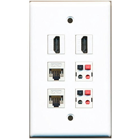 RiteAV - 2 HDMI 2 Port Cat5e Ethernet White 2 Port Speaker Wall Plate