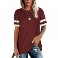 thumbnail image 3 of Women's Striped Short Sleeve T-Shirt Tops Crew Neck Loose Casual Shirt Tee blouse, color matchingAthletic Shirts, round neck Tunic Tops Color Block Workout Top, 3 of 7