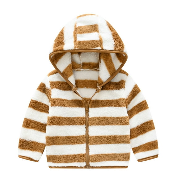 EQWLJWE Toddler Kids Baby Girls Boys Zipper Striped Thick Hooded Coat Warm Outwear Girls' Outerwear Holiday Clearance