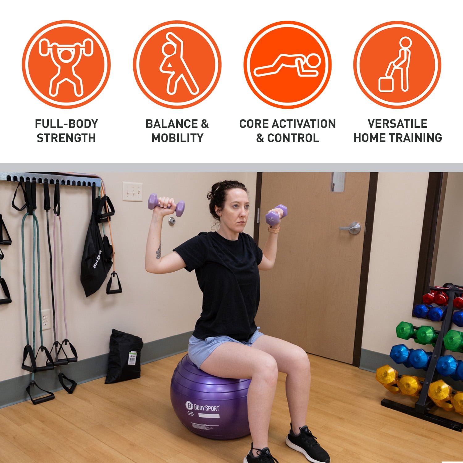 Body Sport Slow Release 65 cm. Exercise Ball with Pump for Home & Gym - Exercise Equipment for Yoga, Pilates, Stability, Pregnancy, and Core Training