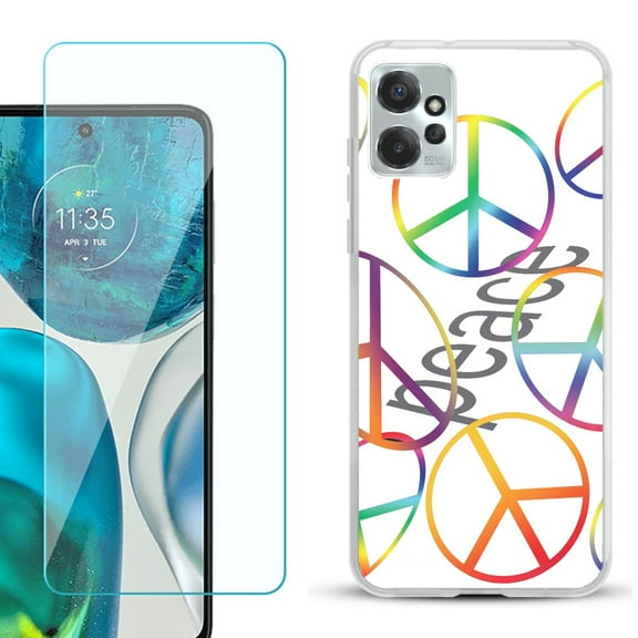 OneToughShield ® for Motorola Moto G Power 5G 2023 Shockproof Fashion Phone Case, with Tempered Glass Screen Protector - Colorful Peace