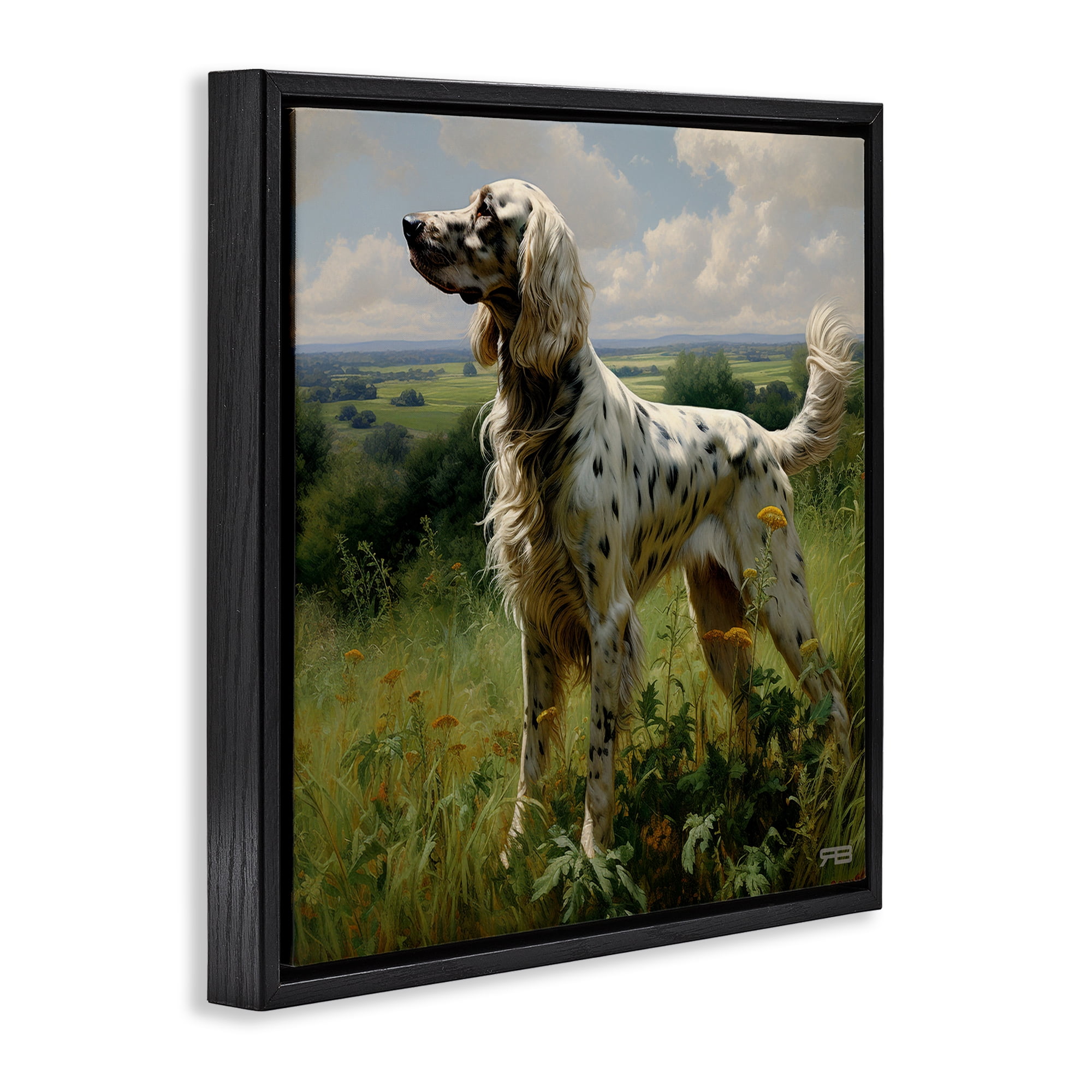 Stupell Industries Dalmatian Dog in Countryside Animals & Insects Painting Black Floater Framed Canvas Art Print Wall Art, 25 x 25