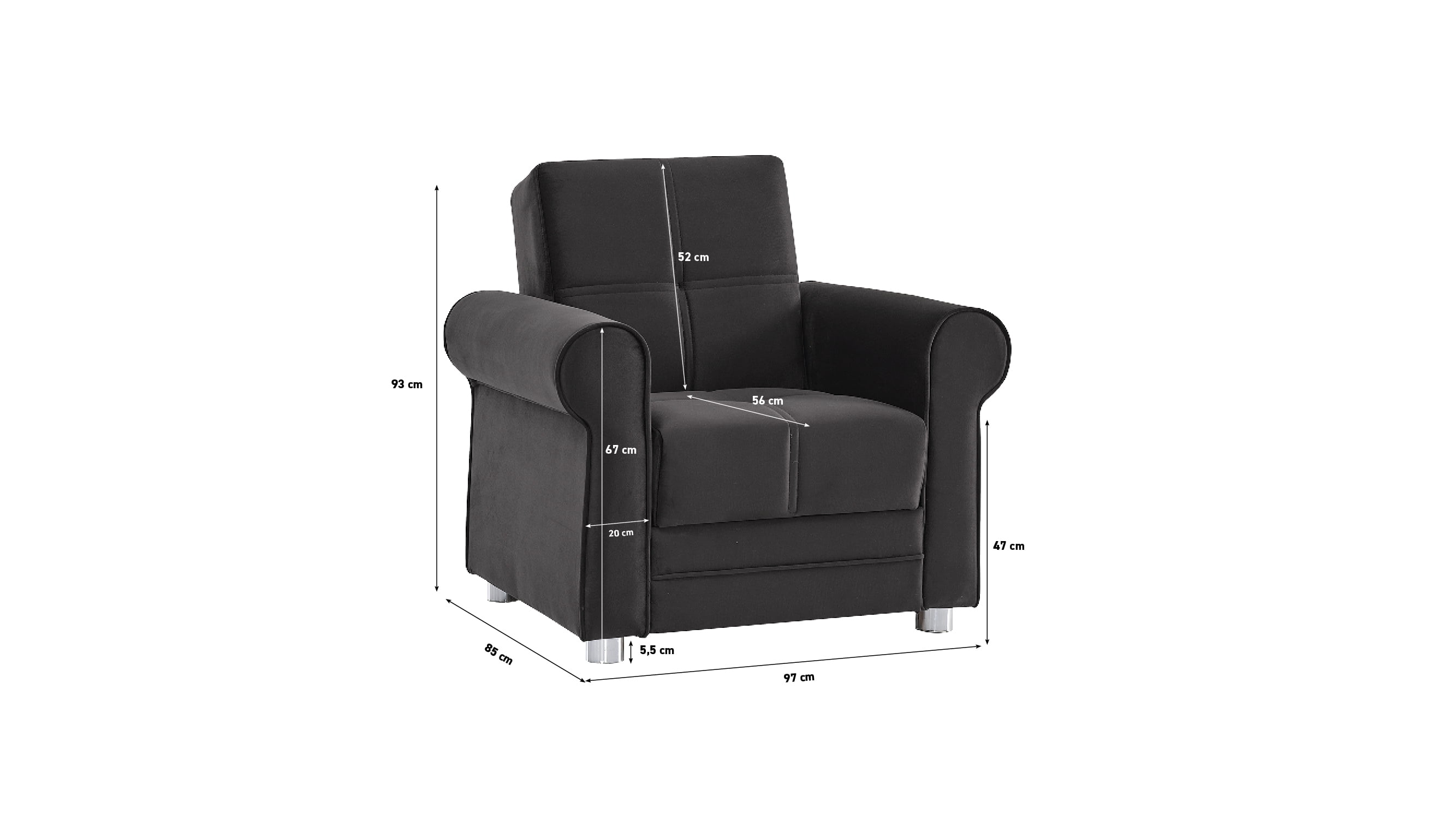 Ottomanson Convertible Accent Armchair with Hidden Storage, Firm Comfort Seating, Black