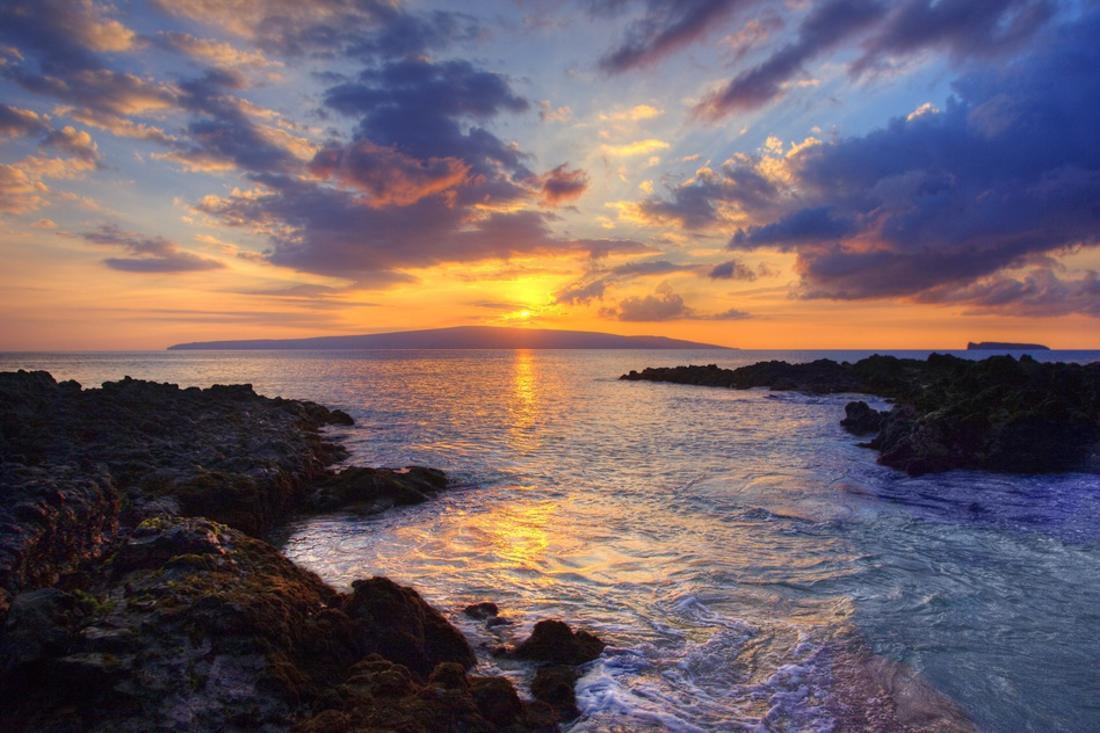 Sunset at Maui Wai or Secret Beach on Maui in Hawaii Ocean Coastal