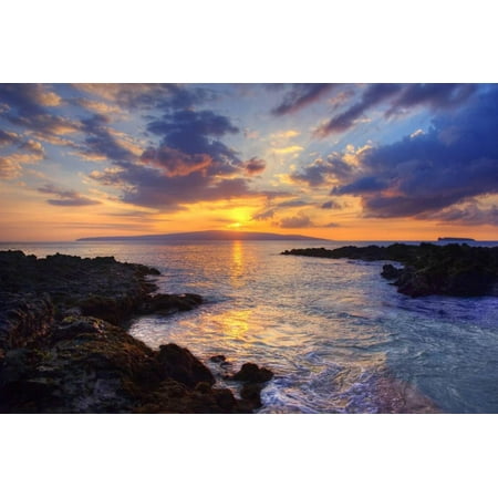 Sunset at Maui Wai or Secret Beach on Maui in Hawaii Ocean Coastal Landscape Photography Print Wall Art By Ron