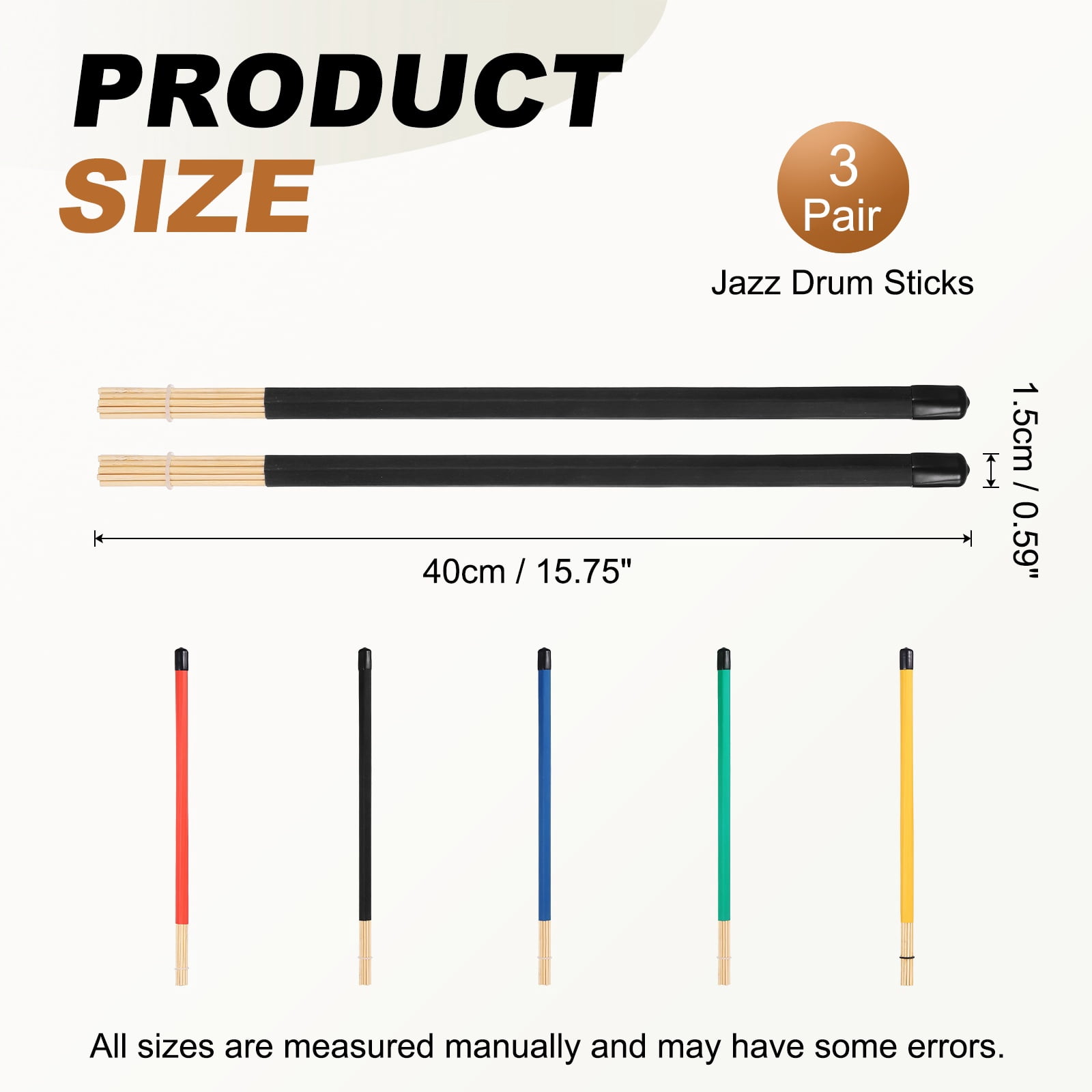 Uxcell Jazz Drum Sticks, 3 Pair Bamboo Rods Drum Brushes 19 Bundles Drumsticks for Jazz Folk Acoustic Performance Small Venue, Black(All Inclusive)