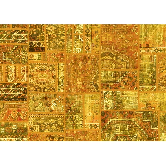 Ahgly Company Machine Washable Indoor Rectangle Patchwork Yellow Transitional Area Rugs, 5' x 7'
