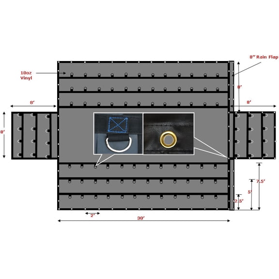 Mytee Products 18oz Lumber Tarp Double Flap 24x30 (8' Drop) Trucking Tarps