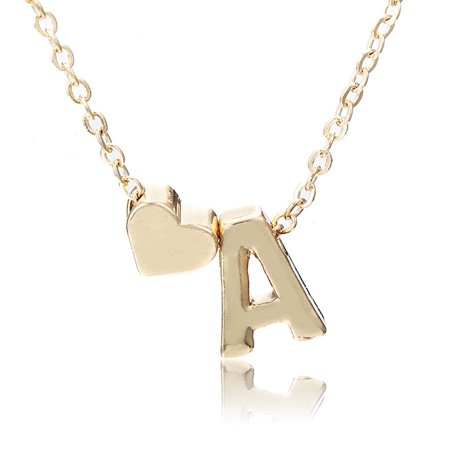 Women Fashion Simple Golden Letter Heart-shaped Necklace Initials Name Necklace Personalized Pendant Necklac