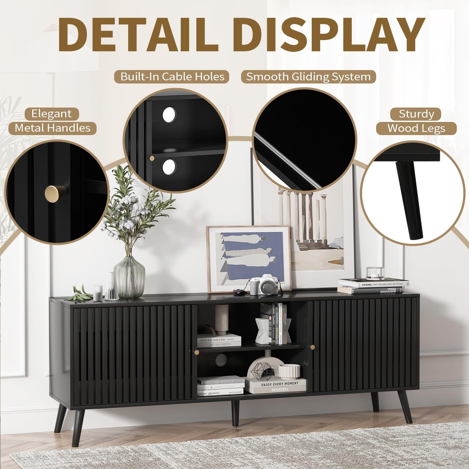 Modern TV Stand for TVs up to 70'', Sliding Doors, Entertainment Center with Storage, Media Console