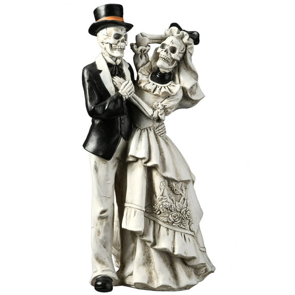 11 in. Halloween Figurine, Black, White, Skeleton Couple, Dancing
