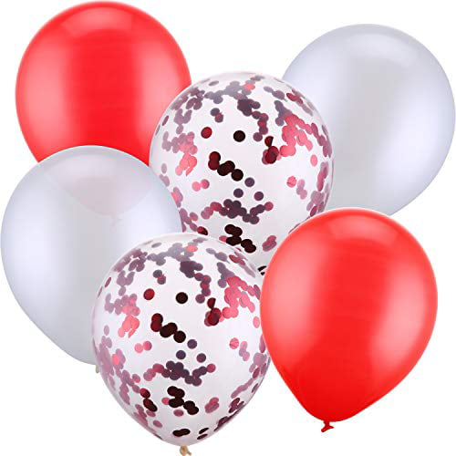 Jovitec 30 Pieces 12 Inches Latex Balloons Confetti Balloons for Wedding Birthday Party Decoration Black and Red 