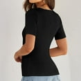 thumbnail image 2 of Square Neck Short Sleeve Tops for Women Ribbed Knit Pullover Casual Slim Fitted T Shirts Cute Summer Dressy Tees (XL, Black), 2 of 5