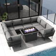 thumbnail image 3 of LayinSun 9 Pieces Aluminum Patio Furniture Set, Modern Modular Sectional Sofa with Fire Pit Table and Upgrade Thickness Cushion, 3 of 8