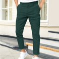 thumbnail image 2 of USNSM Dress Pants for Men Cotton Linen Stretch Business Suit Pants Casual Golf Pants Slim Fit Solid Pants Trouser Green XL, 2 of 7