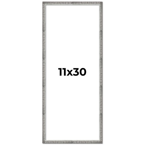 11x30 Frame Silver Grey Distressed Solid Wood Picture Frame | 0.75 Inch Moulding Width | Interior