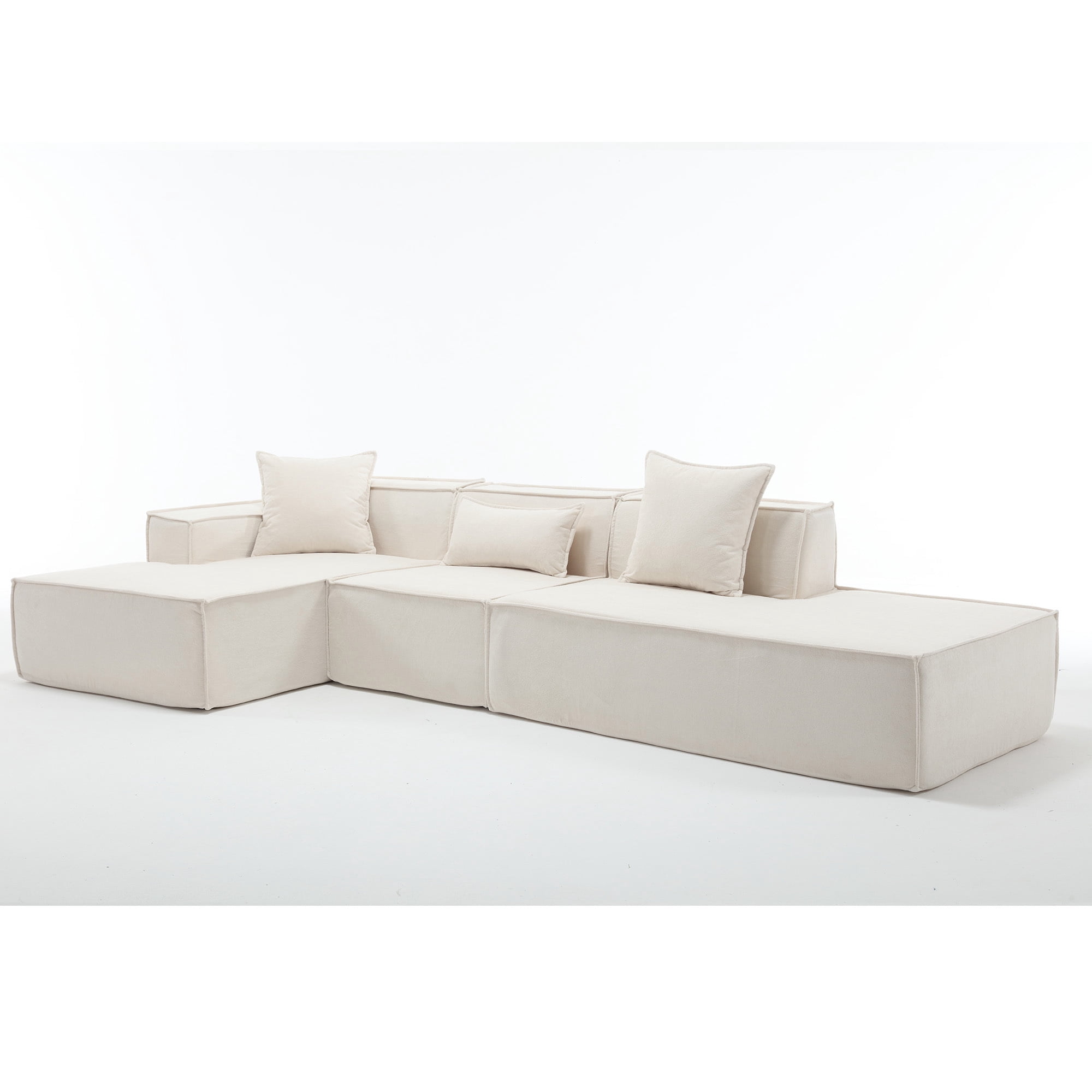 Leumius 130" Sectional Sofa for Living Room,Large L-Shaped Boneless Cloud Couch with Deep Seat and Thickened Cushion,No Assembly Required,Beige
