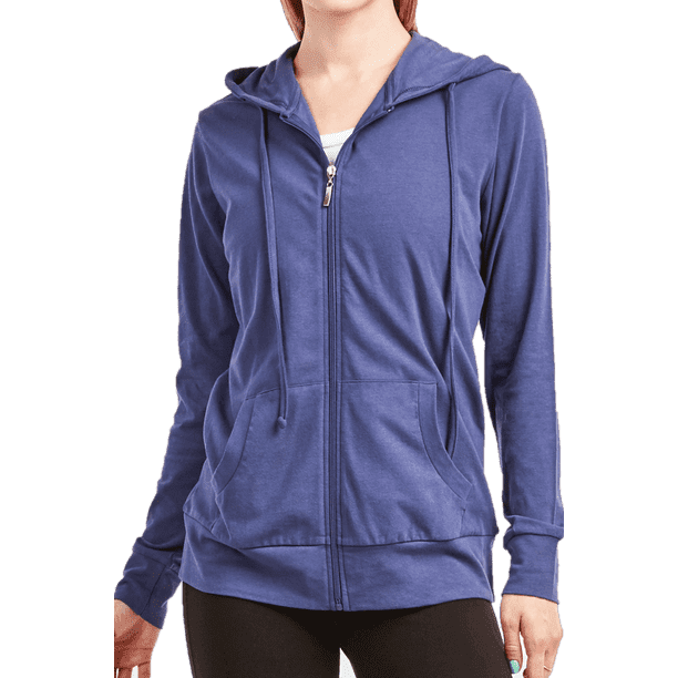 Women's Active Casual Thin Cotton Zip Up Hoodie Jacket, Denim S, 1 Pack