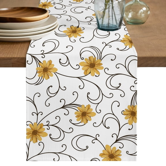 Table Runners 36 Inches Long Dress Scarves, Yellow Daisy Flowers Farmhouse Kitchen/Dining Table Decor Table Runner, Short Coffee Tablerunners, Spring Floral Elegant Pastoral 13x36 Inch
