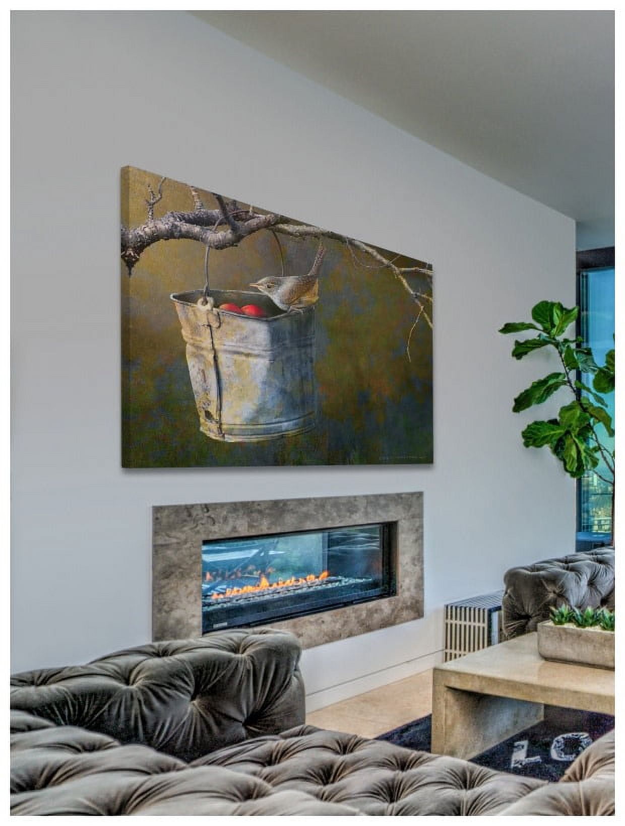 "Apple Bucket Wren" Painting Print on Wrapped Canvas