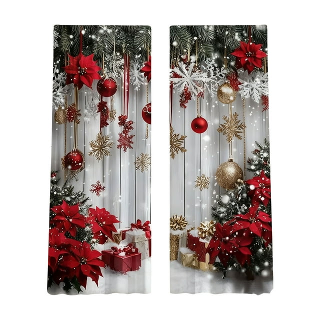 TIELUTT Rideaux Imprimés de Vacances 2 Pcs de Rideaux de Douche Imprimés Plats 2D Rouges Doublures de Rideaux Longs Bloquant le Bruit Rideaux en Lin Transparent de 72 Pouces de Largeur Rideaux de 84 Pouces de Long Sans Perçage