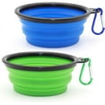 thumbnail image 1 of Cuencos plegables para mascotas, paquete de 2 para gatos y perros, bebedero portátil para mascotas para estacionamiento, viajes, 2 mosquetones de 650ml, 1 of 5