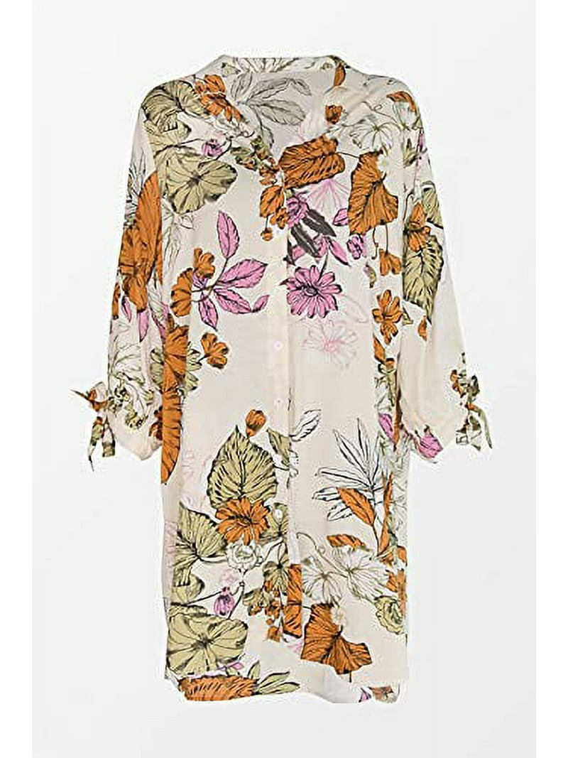 【naoho】lady flower dress-brown- Cupshe Women's Tropical Floral Print Long Sleeve Shirt Dress