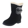 thumbnail image 2 of Wavsuf Western Boots for Women Horses Mid Calf Round Toe Flock with Fuzz Vintage Black Shoes Size 39, 2 of 7