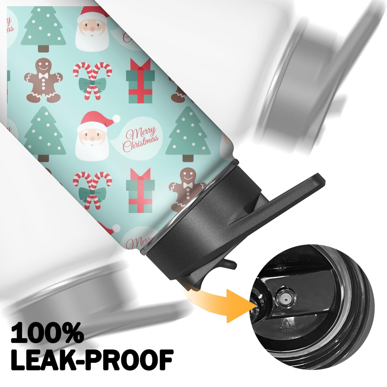 Christmas 18 oz Insulated Stainless Steel Water Bottle with Straw & Cleaning Brush , Leakproof, BPA-Free, 304 Stainless Steel, Wide Mouth, Travel Mug for Car, Gym, Office
