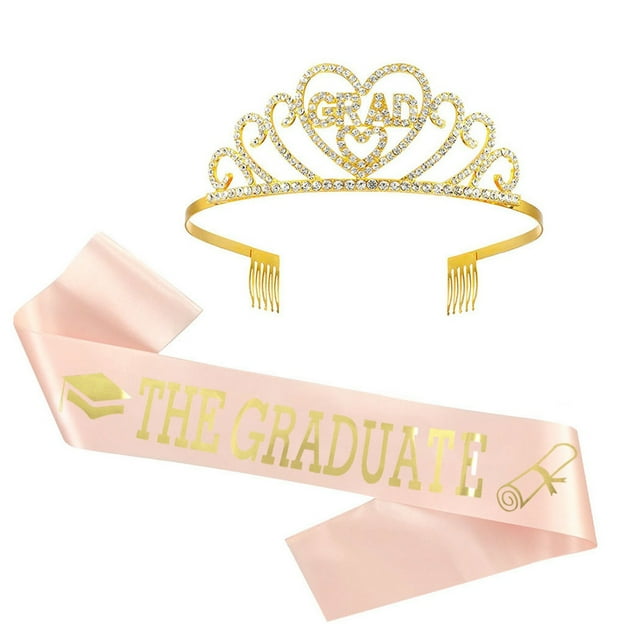Graduation Party Supplies Kit: Fashion Glittered Grad Crown Tiara Satin Sash