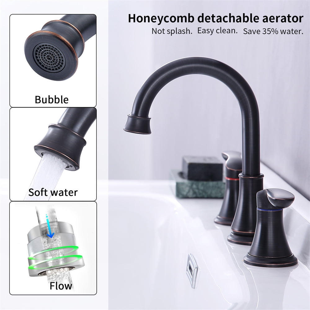 Tcbosik Oil Rubbed Bronze Bathroom Sink Faucet, 8 Inch 2 Handle Centerset Lavatory Vanity Faucet w/Pop Up Drain Assembly and Water Supply Hoses, 3 Hole 360° Swivel Spout Vanity Sink Basin Faucet
