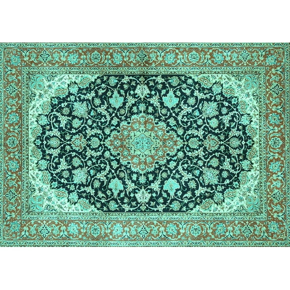 Ahgly Company Indoor Rectangle Medallion Turquoise Blue Traditional Area Rugs, 4' x 6'